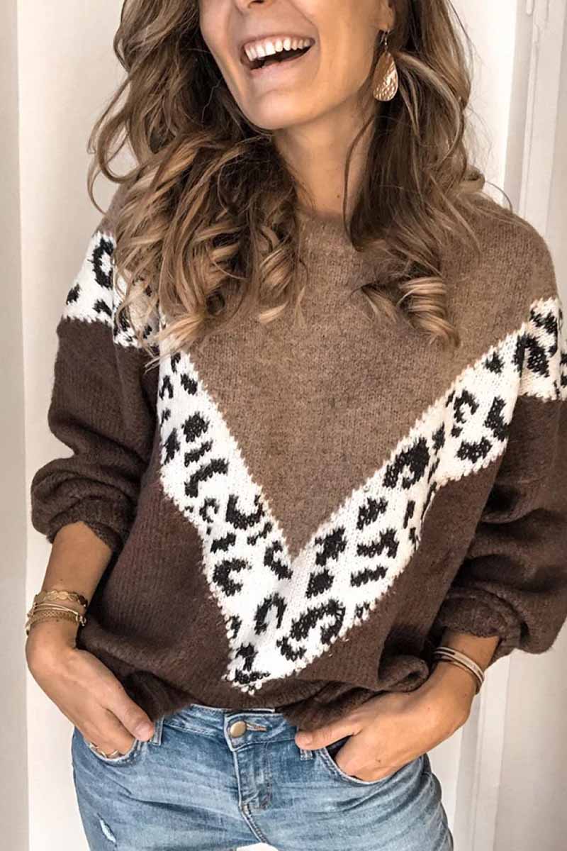 Florcoo Stylish Leopard Print Sweater for Effortless Chic