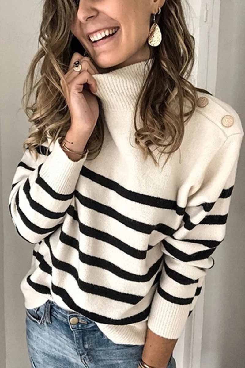 Florcoo Striped Button Design Sweater for Effortless Style