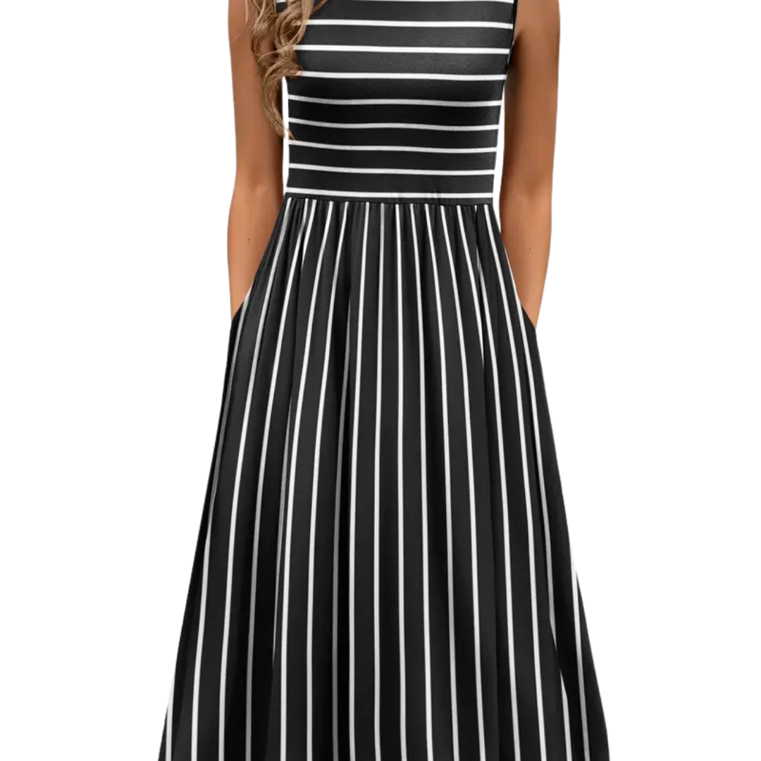 Crew Neck Sleeveless Floral Pocket Midi Dress 4