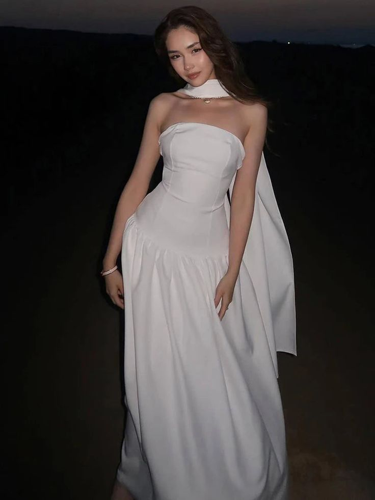 Classy Sleeveless Pink Satin Strapless Long Party Dress Prom Dress With Scarf D958