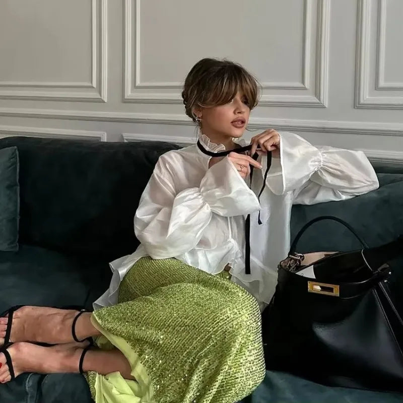 Loose White Ruffled Blouse