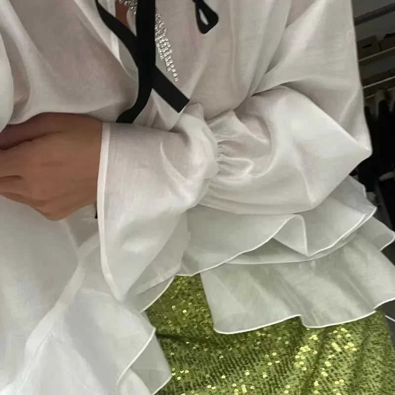 Loose White Ruffled Blouse