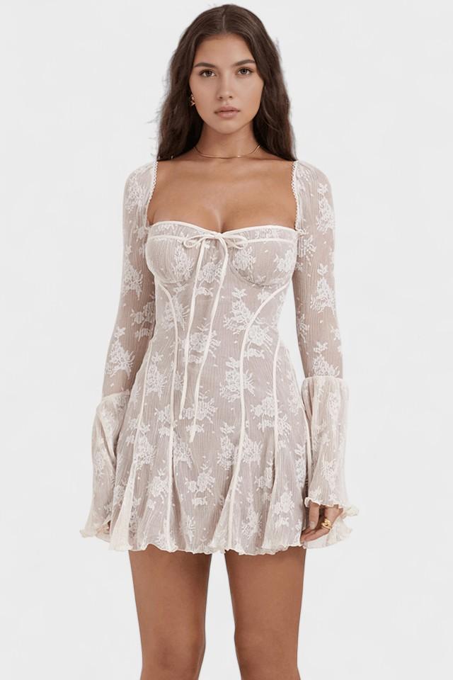 Lace Sweetheart Corset Flare Sleeve Mini Dress 2