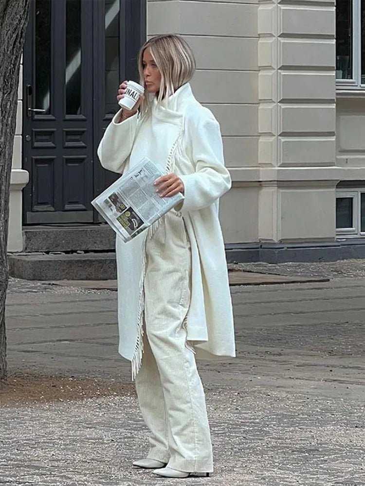 Tassel Turtleneck Irregular Button Overcoat