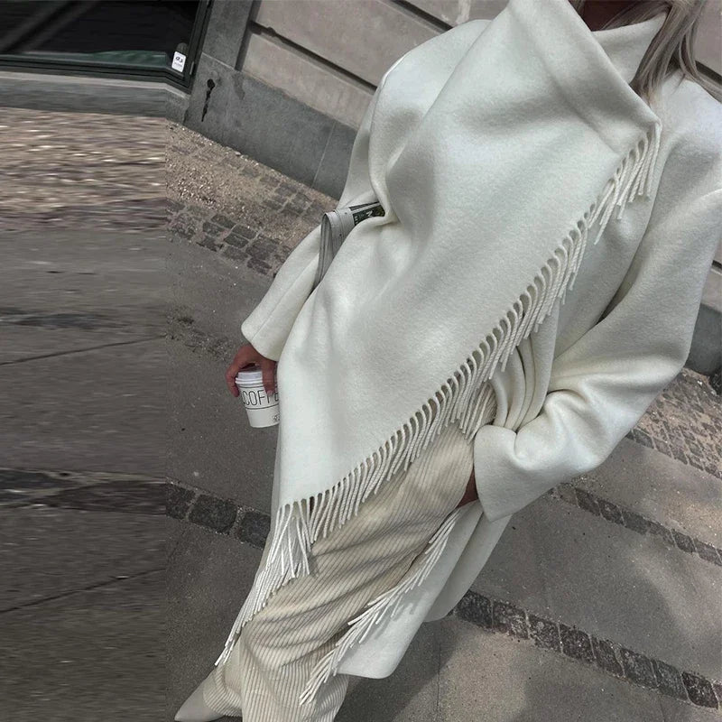 Tassel Turtleneck Irregular Button Overcoat