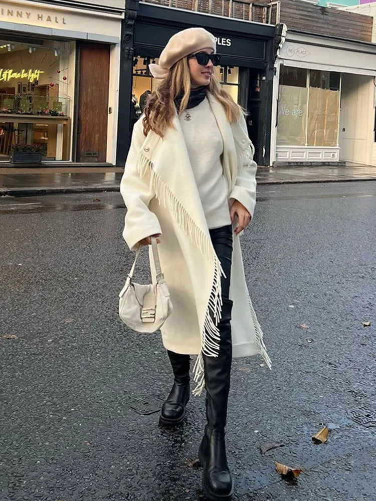 Tassel Turtleneck Irregular Button Overcoat