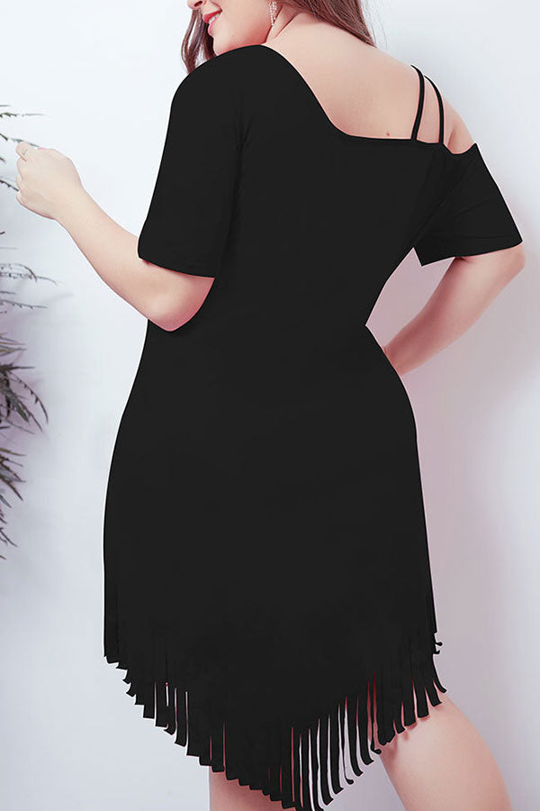 Plus Size Tassel One-shoulder Dress