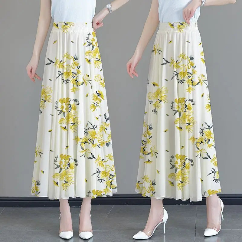 Floral High Waist Patchwork Chiffon Beach Skirt Juhua Length 80CM / M skirt-250126