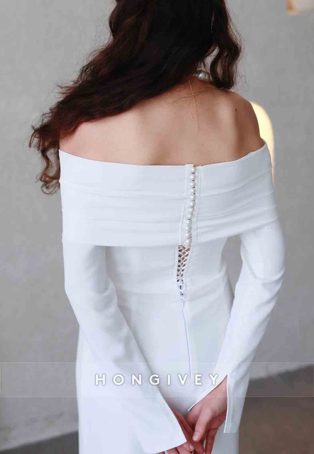 Ankle-Length Off the Shoulder Long Sleeves Simple Column Shawl Wedding Engagement Dress