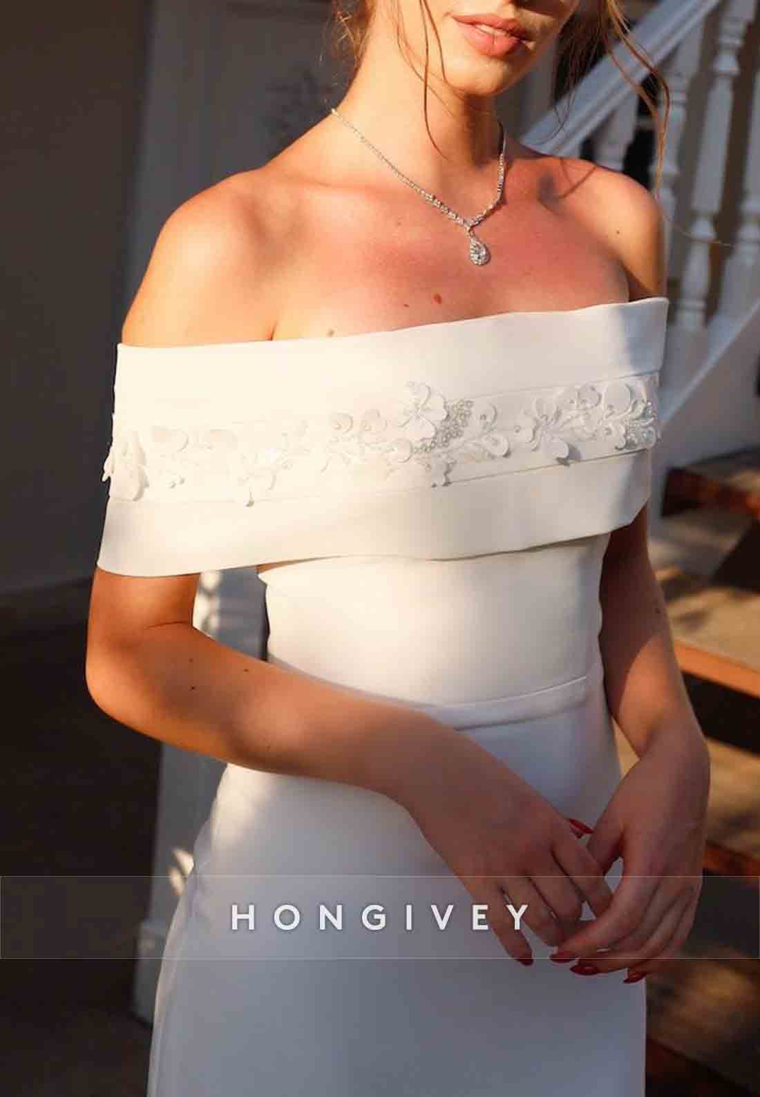 Tea-Length Off the Shoulder Long Sleeves Sheath Wedding Engagement Dress