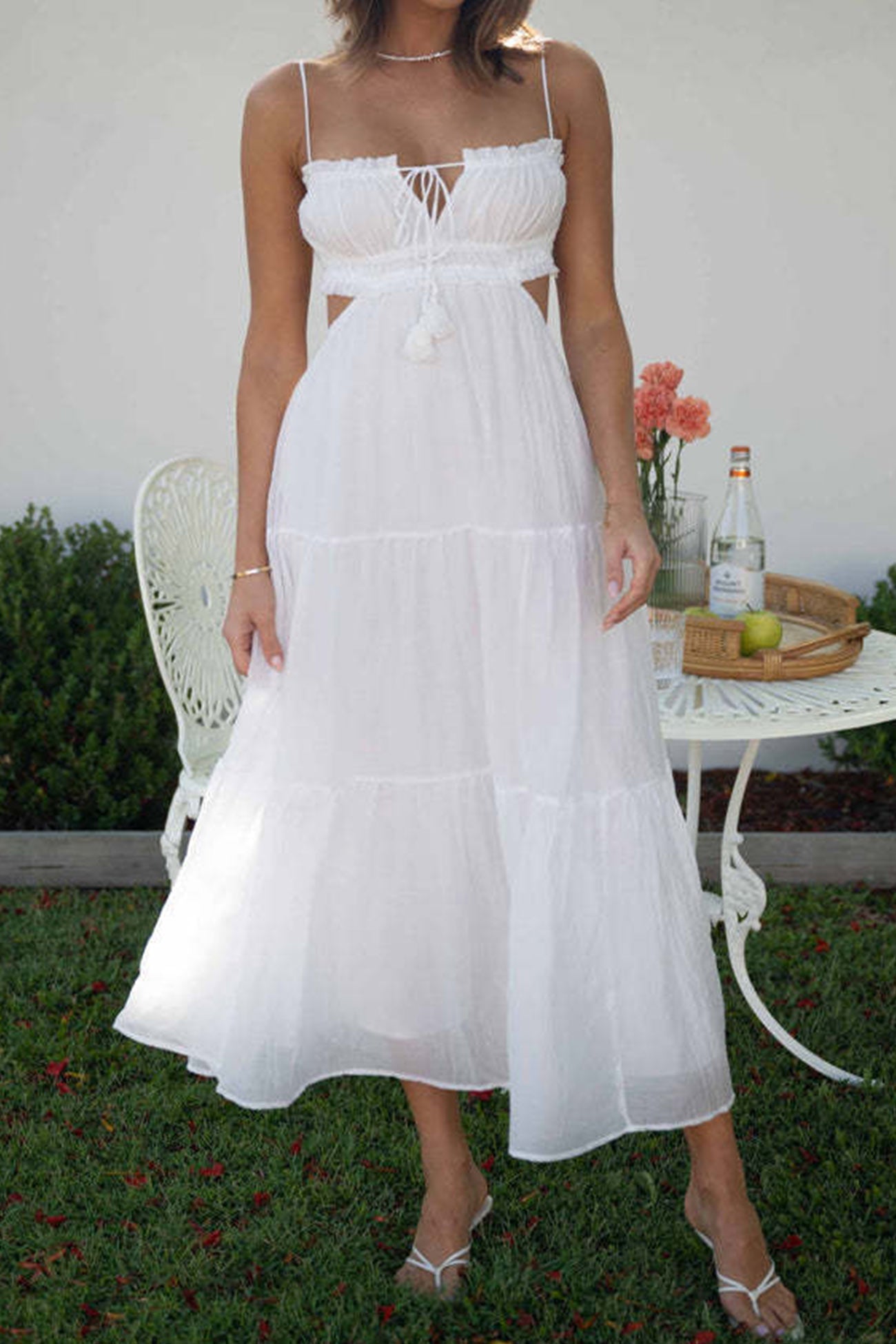 Tie-up Cutout Tiered Cami Dress - Fashionpara