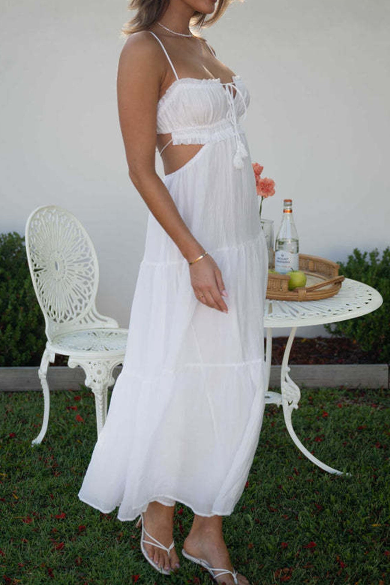 Tie-up Cutout Tiered Cami Dress - Fashionpara