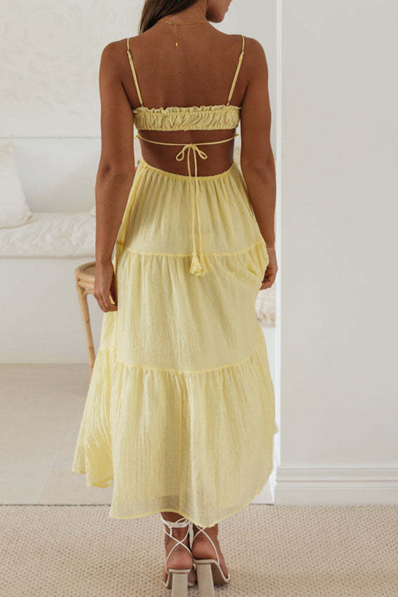 Tie-up Cutout Tiered Cami Dress - Fashionpara