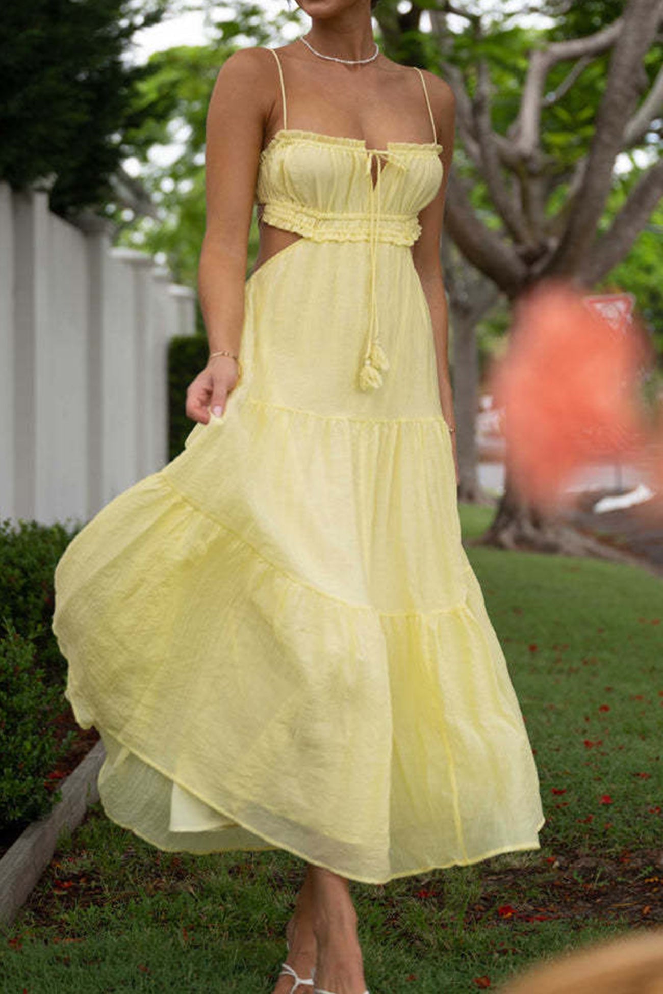 Tie-up Cutout Tiered Cami Dress - Fashionpara