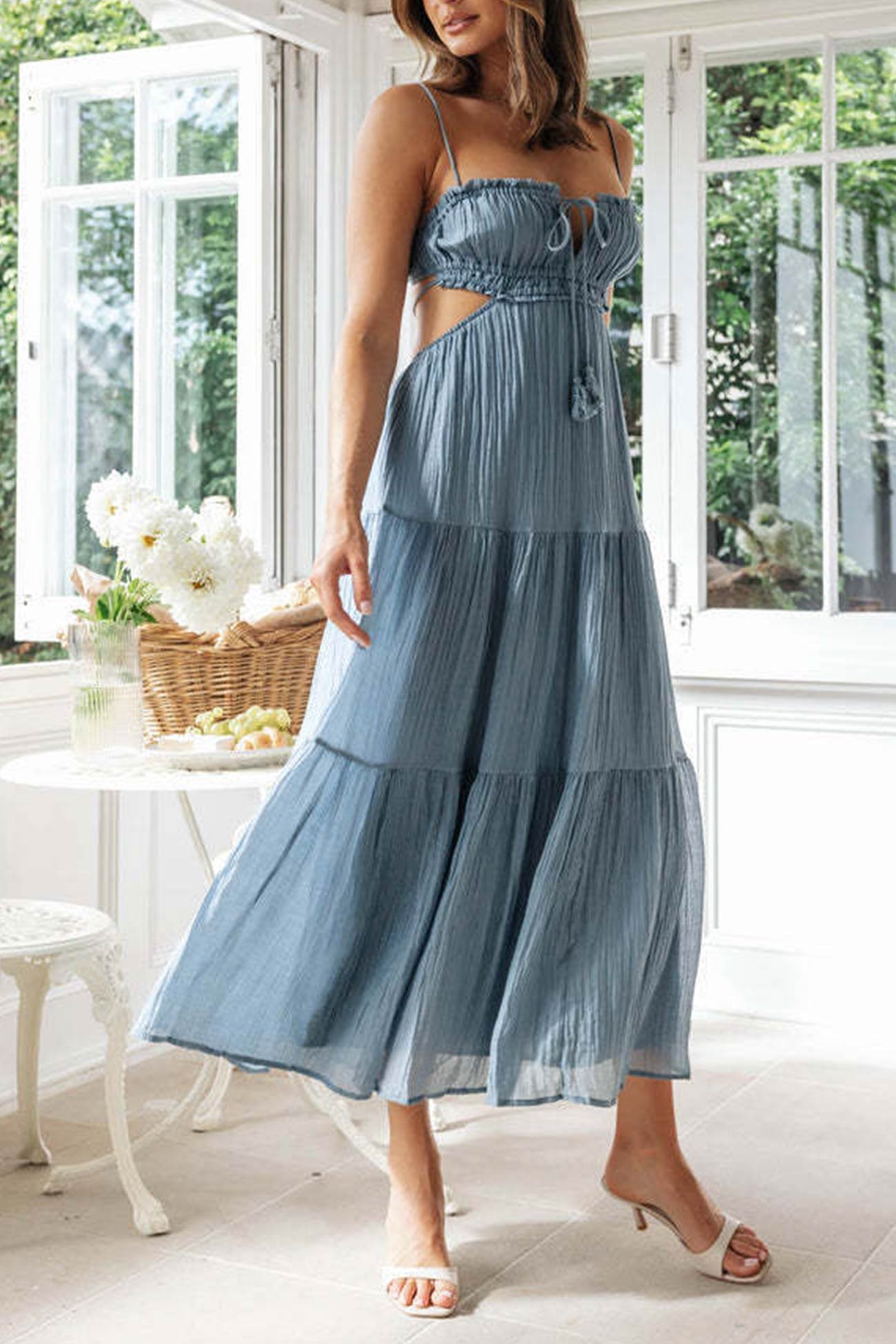 Tie-up Cutout Tiered Cami Dress - Fashionpara