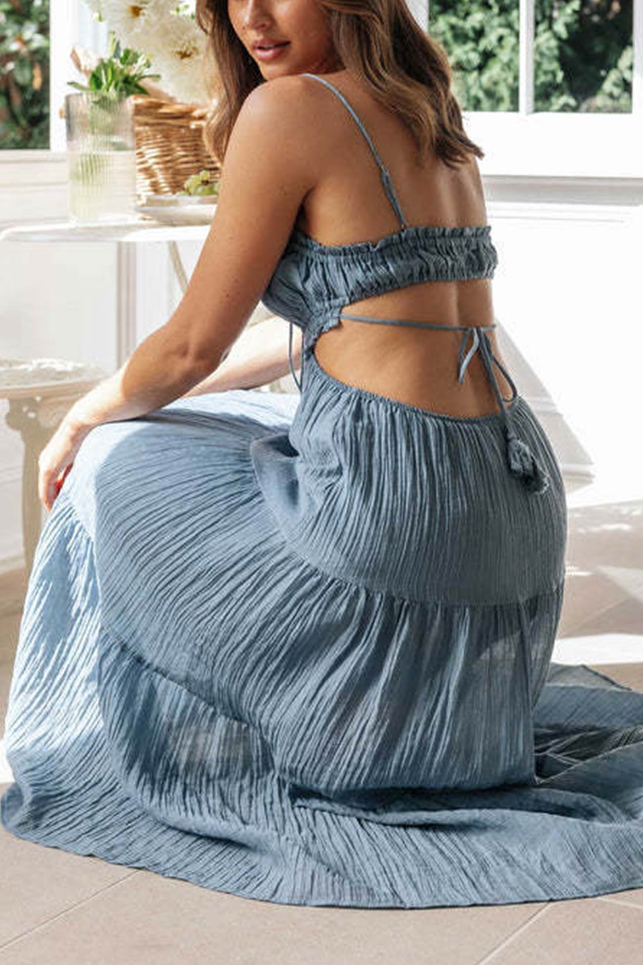 Tie-up Cutout Tiered Cami Dress - Fashionpara