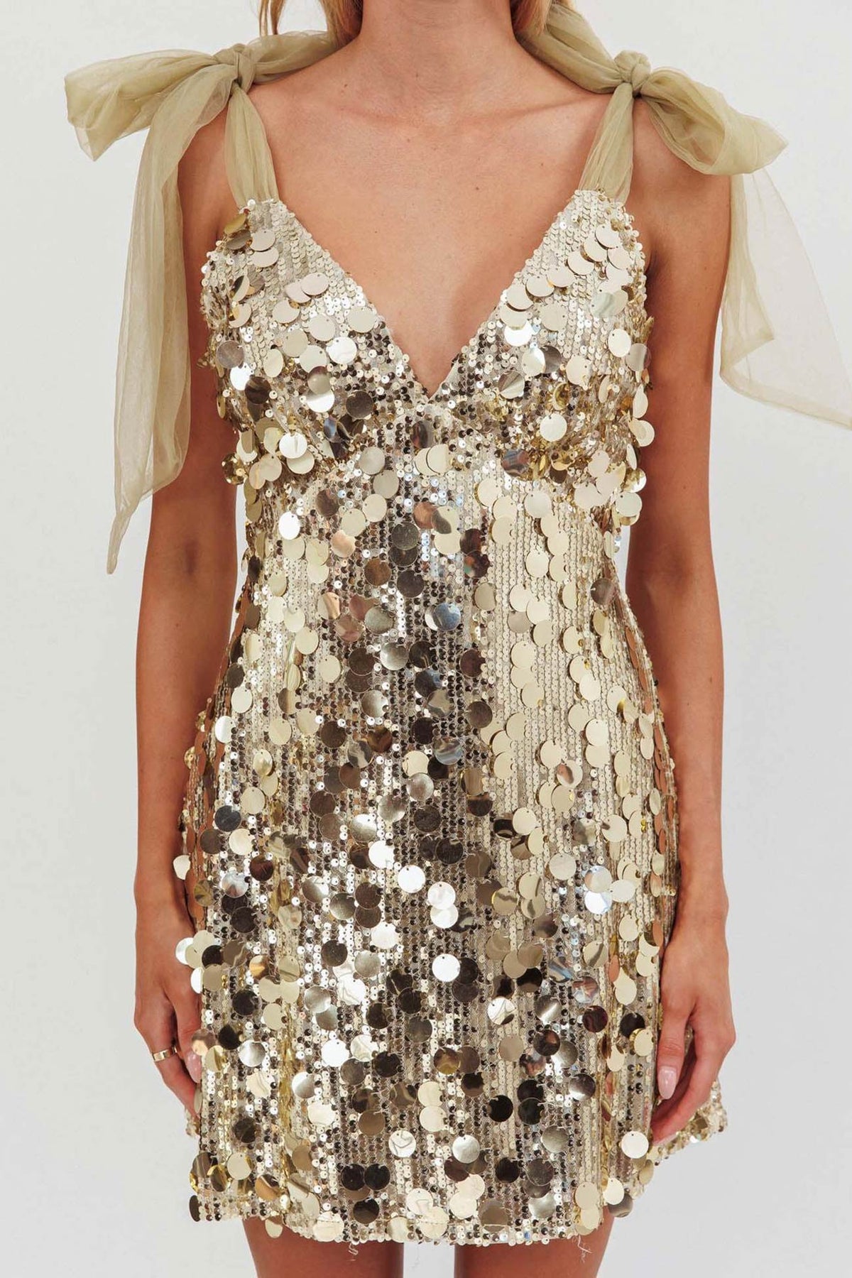 Sequin V-Neck Tie Strap A-Line Mini Party Dress in Silver - View 12
