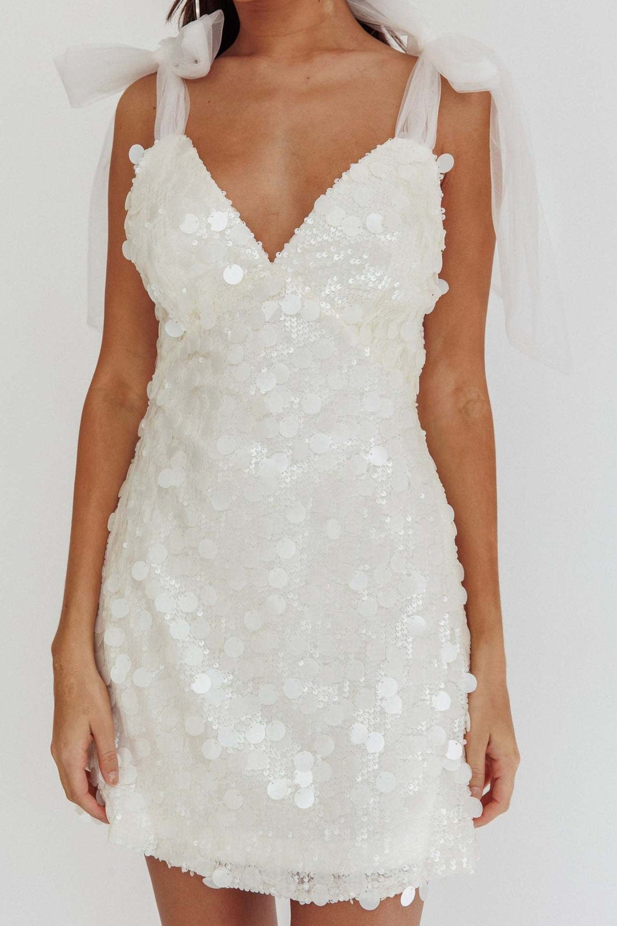 Sequin V-Neck Tie Strap A-Line Mini Party Dress in Silver - View 9