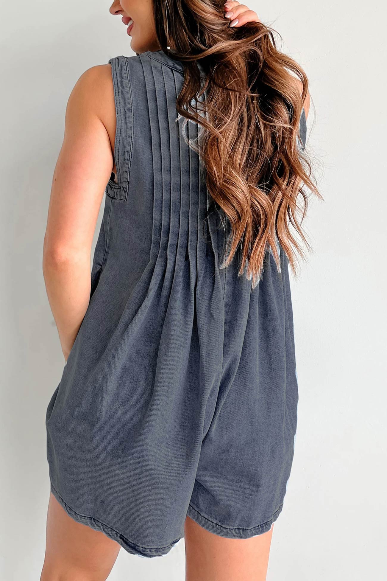 Tie-up Sleeveless Denim Rompers - Fashionpara