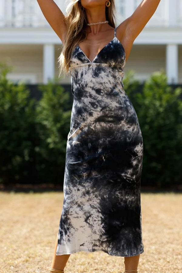 Tie Dye Backless Slit Side Dress - Mislish
