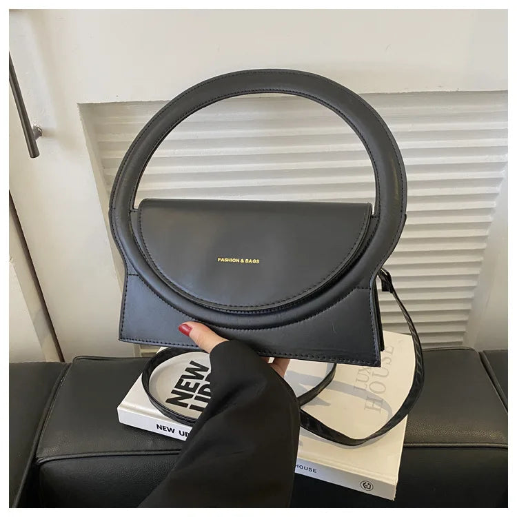 Top Brand Round Handle Luxury Leather Crossbody Handbag