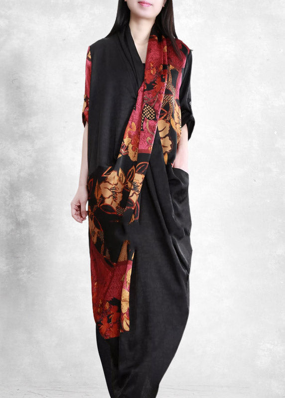 Surplice V-Neck Button Cuff Asymmetric Panel Pocket Midi Dress