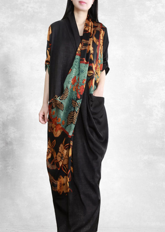 Surplice V-Neck Button Cuff Asymmetric Panel Pocket Midi Dress - View 2