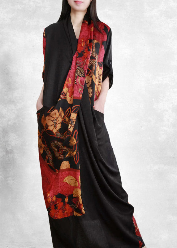 Surplice V-Neck Button Cuff Asymmetric Panel Pocket Midi Dress - View 3