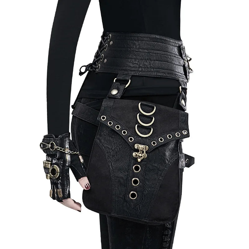 Punk Rivet Skull Retro Rock Waist Bag Gothic Shoulder Bag - Fashionpara
