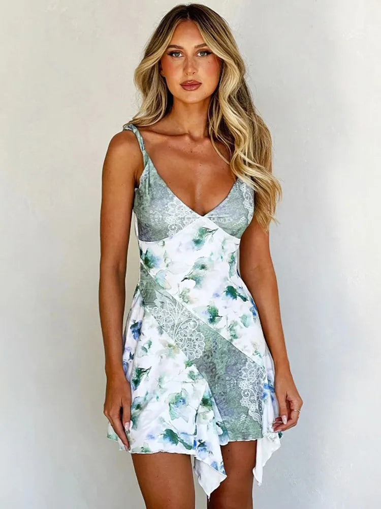 Printed Strap Contrast Mini Dress
