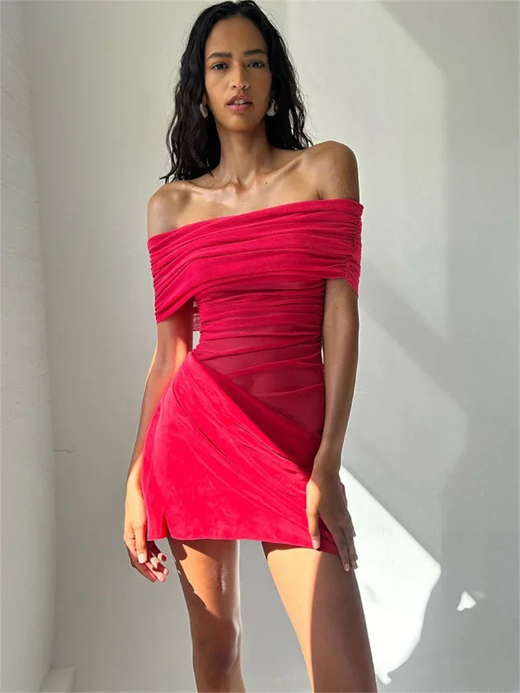 Mesh Patchwork See-Through Mini Dress