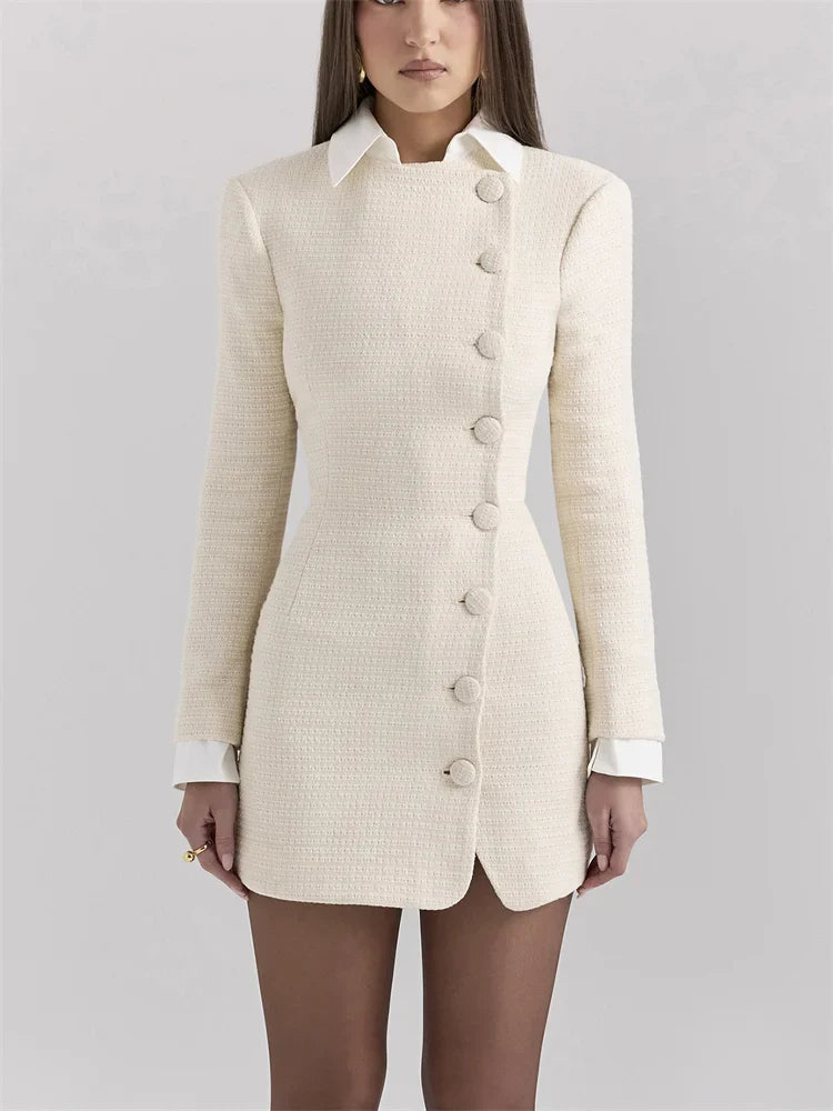 Elegant Contrast Lapel Cardigan Mini Dress for Stylish Nights