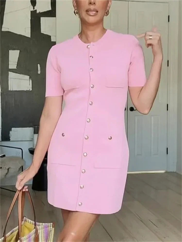 Ribbed Knit Pocket Mini Dress
