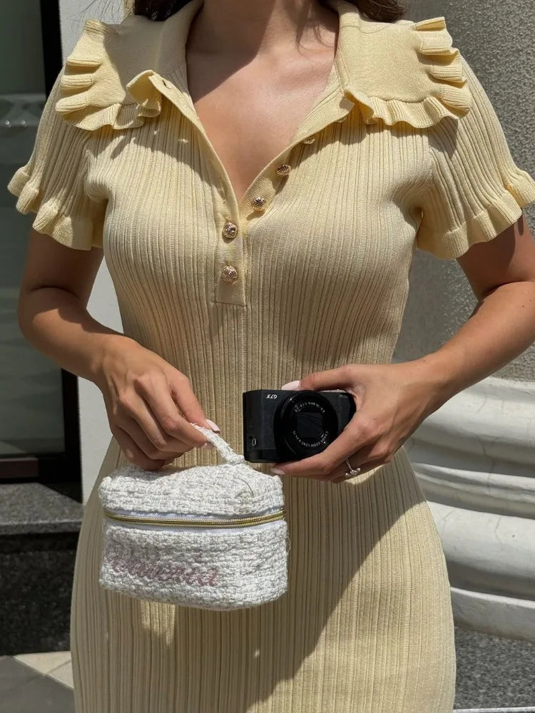 Knit Retro Single-Breasted Mini Dress