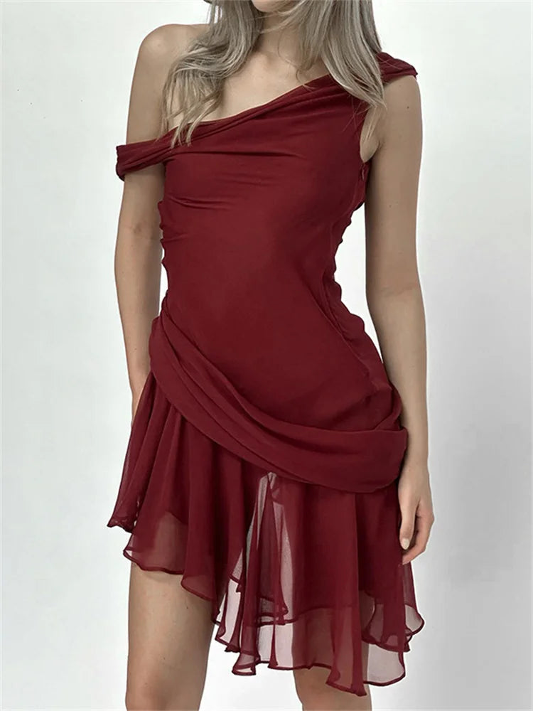 Ruffled Mesh Patchwork Mini Dress