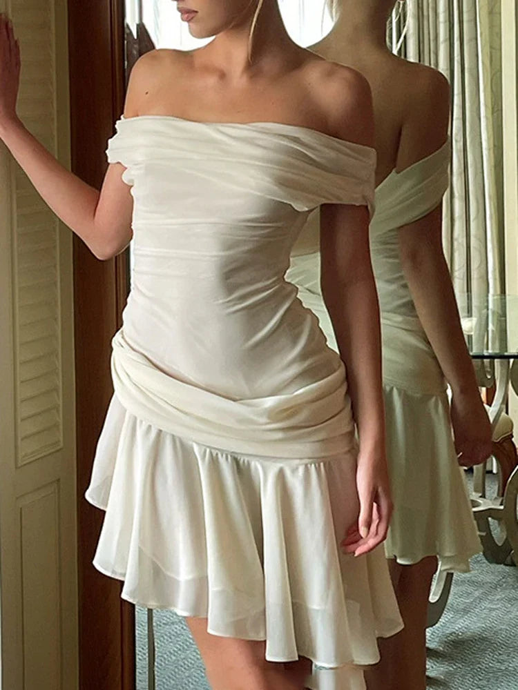 Ruffled Mesh Patchwork Mini Dress