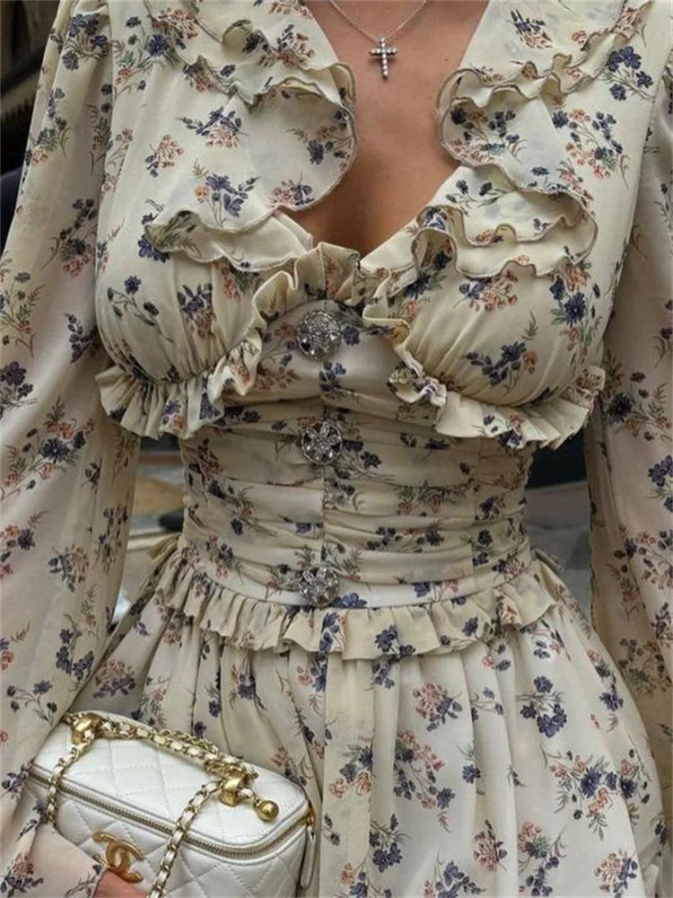 Printed Drawstring Bandage Mini Dress