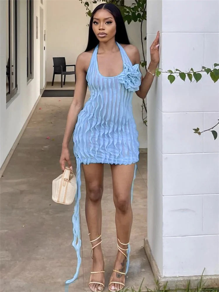 Floral See-Through Ruffled Mini Dress