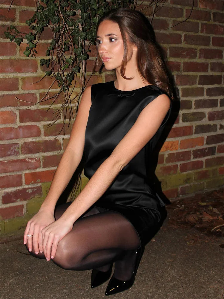 Tee Bow Satin Mini Dress