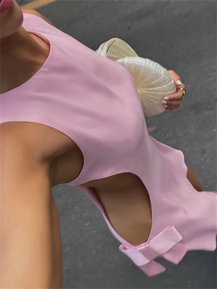 Tee Bow Zipper Patchwork Mini Dress