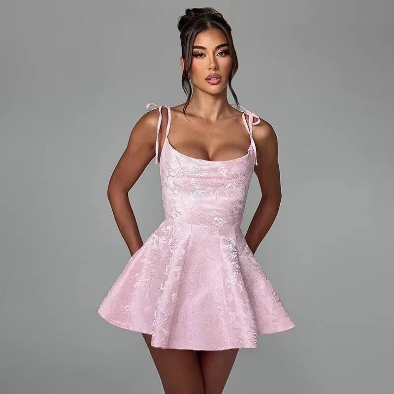 Jacquard Waist Wrap A-line Vacation Dress