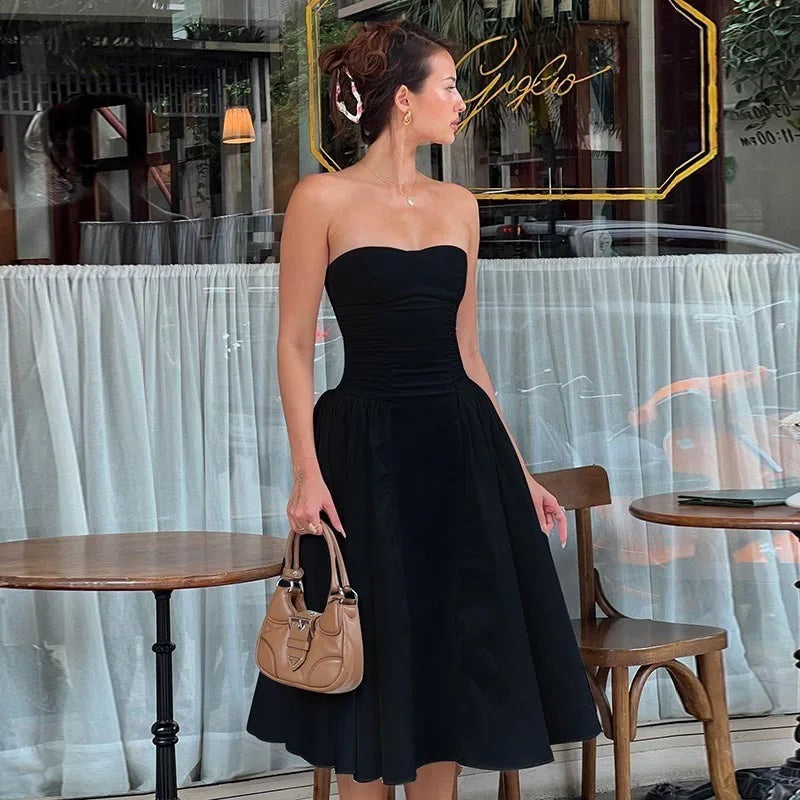 Elegant Midi Waist Wrap A-line Vacation Dress