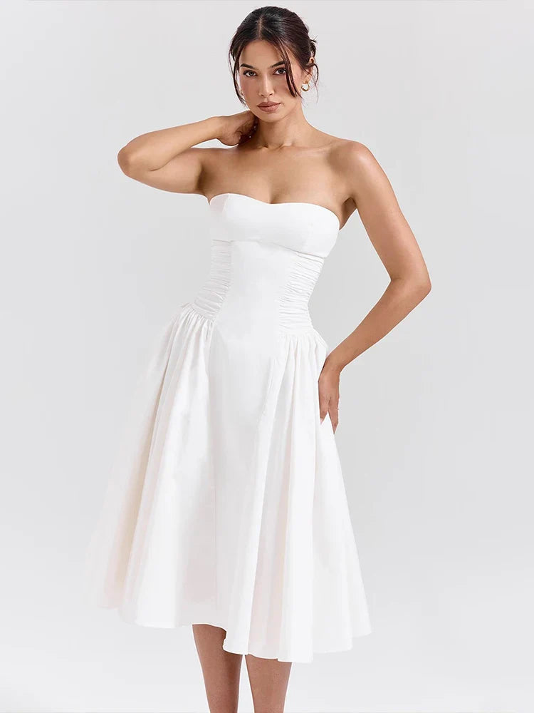 Elegant Midi Waist Wrap A-line Vacation Dress