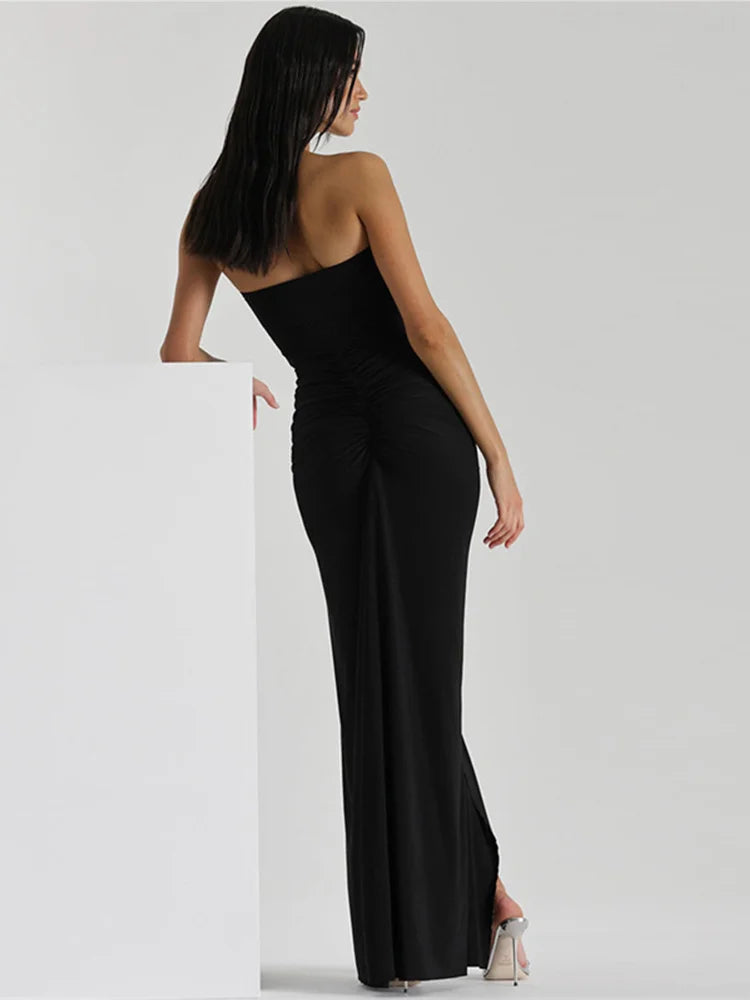 Pleated Strapless Maxi Vacation Dress