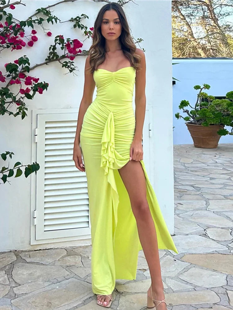 Pleated Strapless Maxi Vacation Dress
