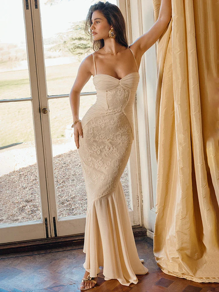 Lace Pleated Slim Bodycon Mermaid Vacation Dress