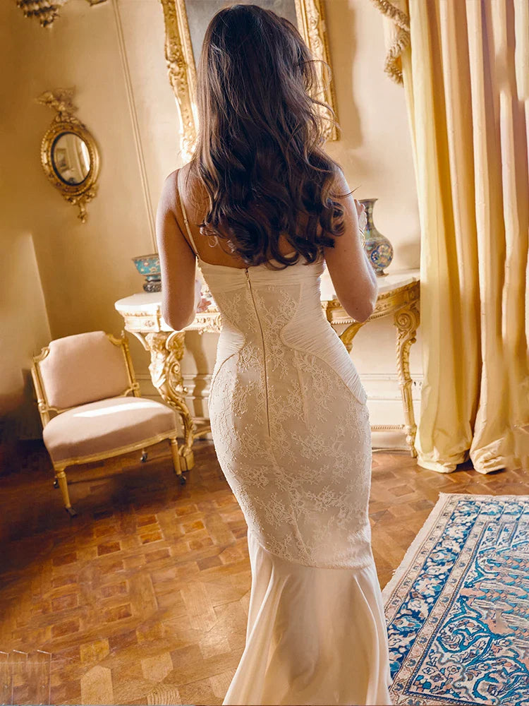 Lace Pleated Slim Bodycon Mermaid Vacation Dress