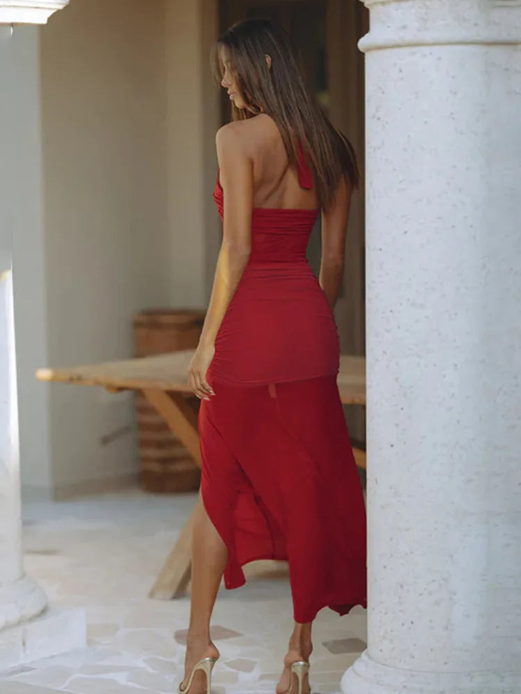 Mesh Patchwork Pleated Slim Vacation Dress