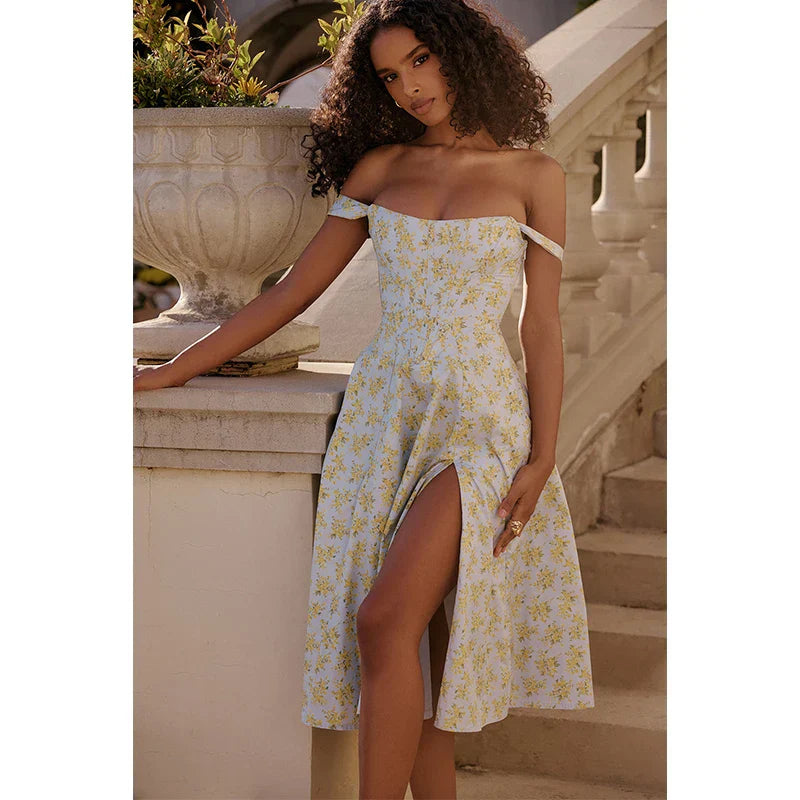 Off Shoulder Midi A-line Vacation Dress