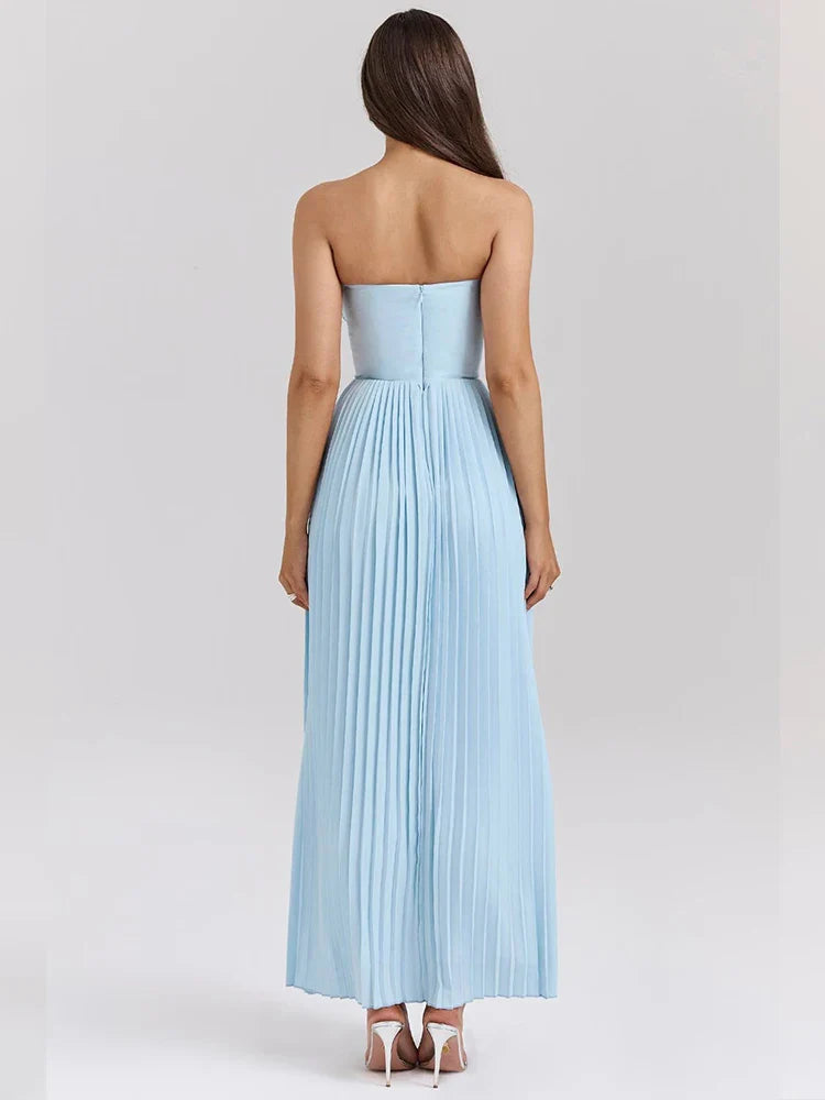 Pleated Waist Wrap A-line Maxi Vacation Dress
